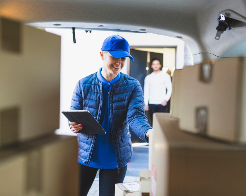 young-woman-delivering-mail-client_23-2147767743